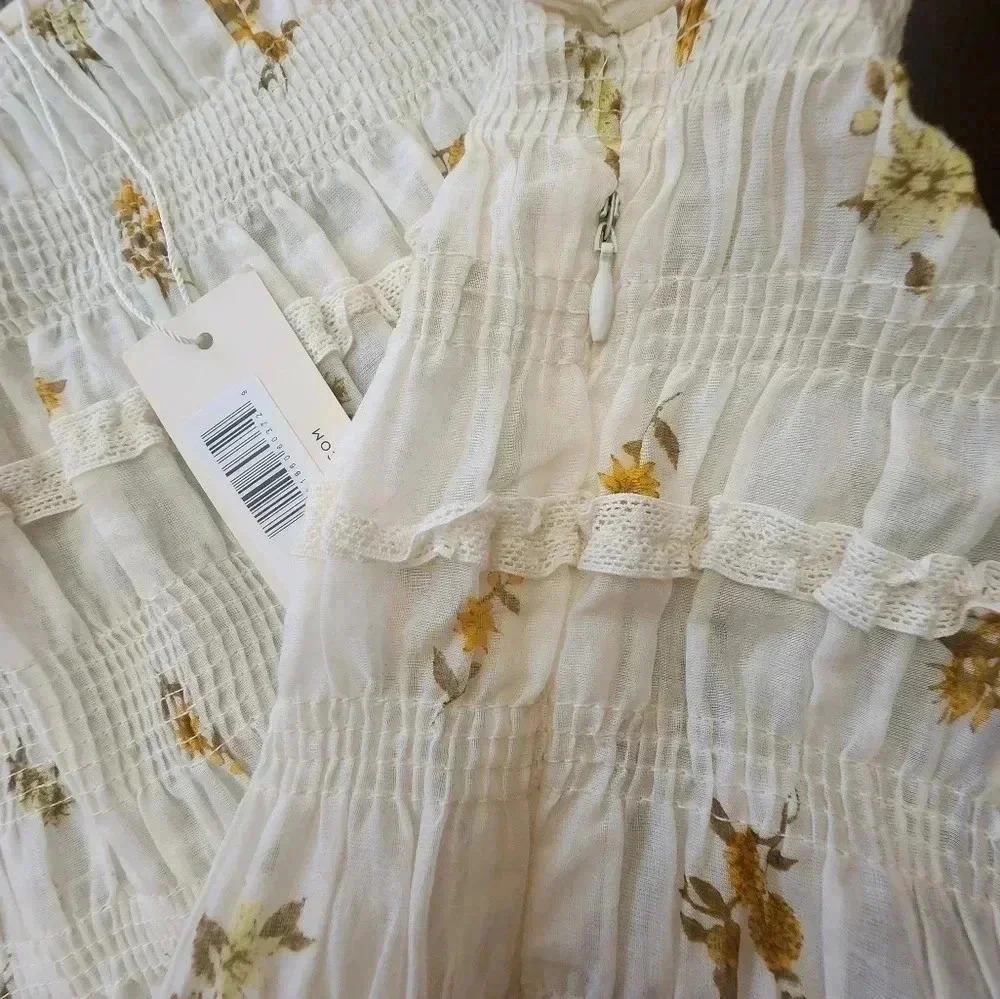 Rebecca Taylor Cream Mini Dress with Yellow Floral Motif - Picture 4 of 4